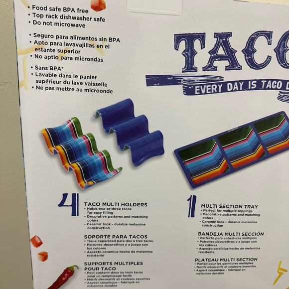 NWT Prepara 6 Piece White Blue Mexican Mosaic Melamine Taco Serving Gift Set - Picture 4 of 6